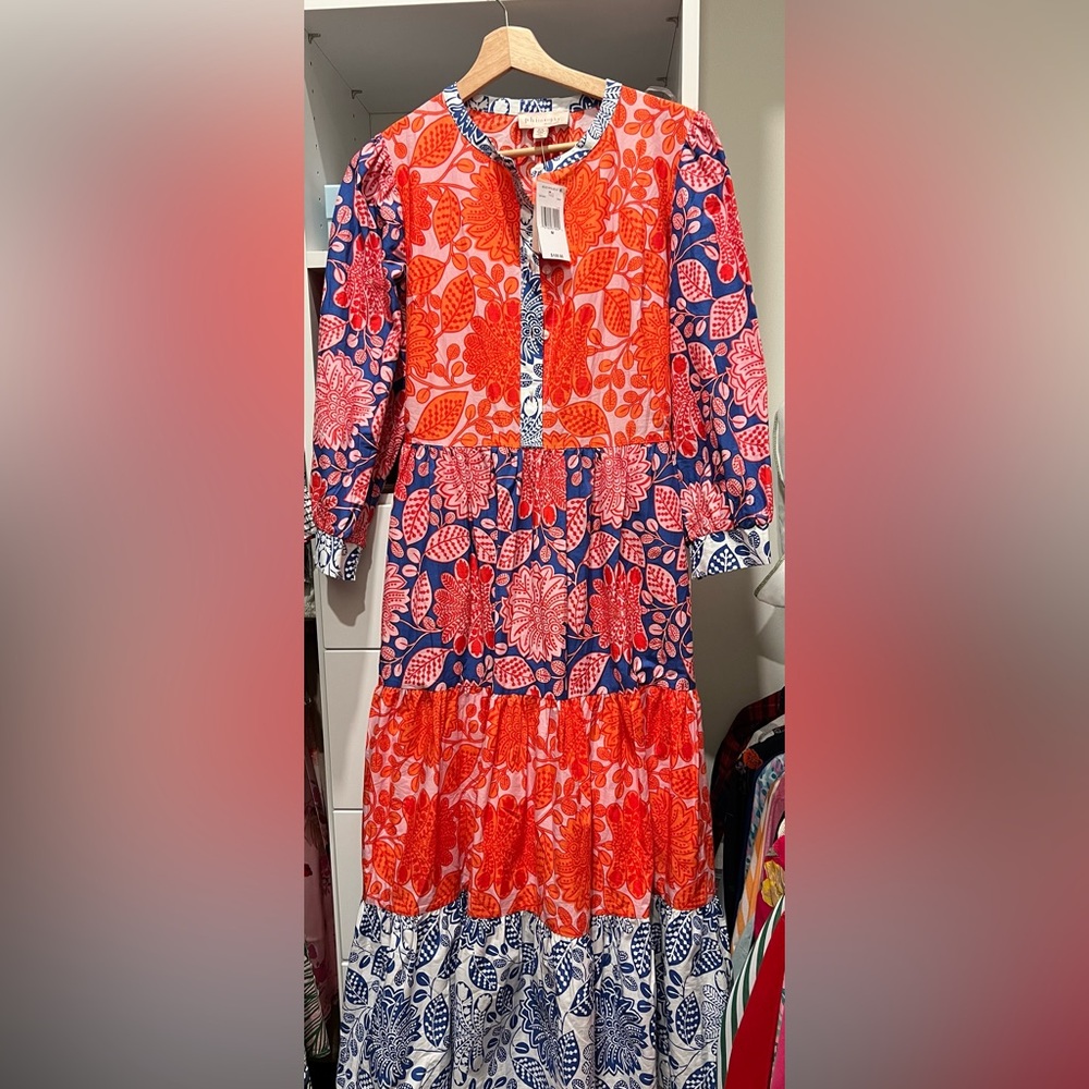 Philosophy Orange Red and Blue Floral Midi Dress